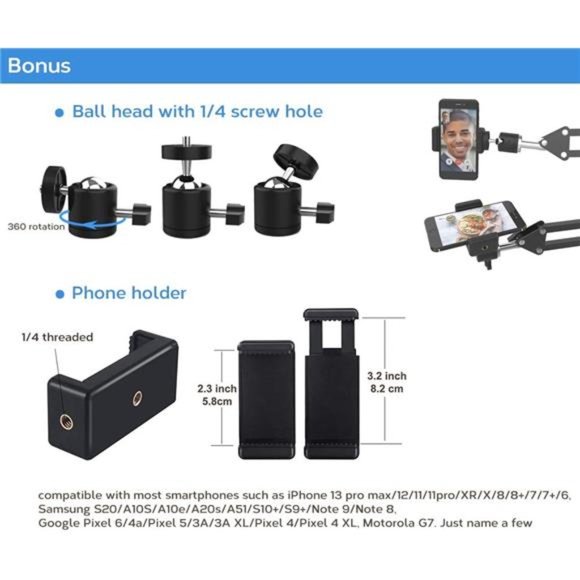 Overhead Tripod Mount for Camera Webcam Ring Light, Flexible Over Head Arm - Picture 3 of 6
